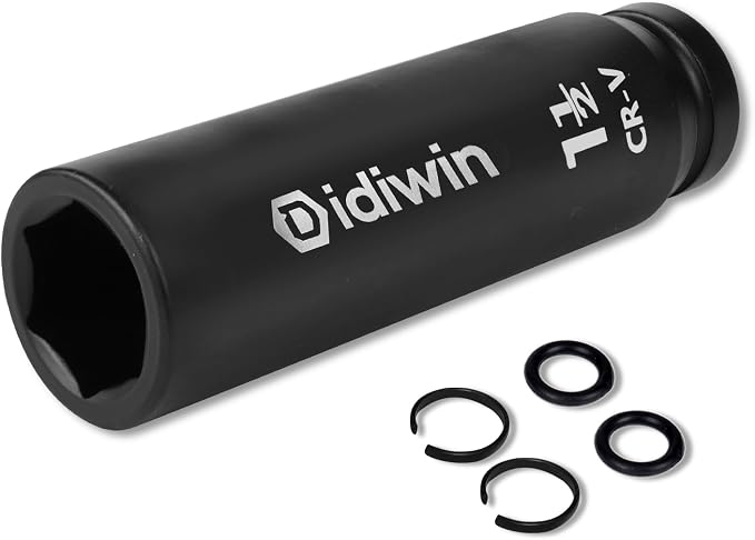 1'' Drive 1-1/2'' Extra Deep Impact Socket, 8'' (200mm) Long, 6-Point Truck & Trailer & Tractor Wheel Nut Impact Socket, Heat Treated CR-V Alloy Steel, One-Piece Forged, Radius corner design