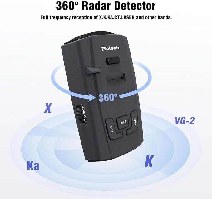 S360 Laser Radar Detector for Cars – City/Highway Mode, Mute & DIM Function, Voice Alert, Long Range Detection, Easy Installation, Compatible with All Vehicles