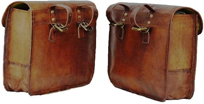 Motorcycle Side Pouch Brown Leather Side Pouch Saddlebags Saddle Panniers 2Bag Gift for Bike Lovers (9 x11 inch)