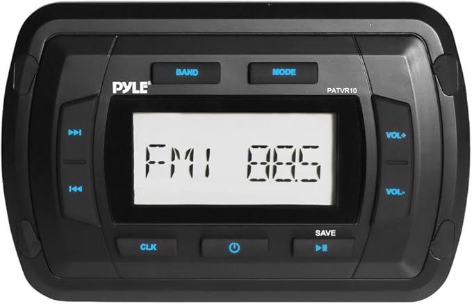 Pyle Marine Bluetooth Radio Stereo Receiver-4x50 Watt Water Resistant Universal Stereo Head Unit w/ AUX, RCA, USB Port, AM FM Radio, Digital LCD Display For Boat, Car, Off-Road Vehicles - Pyle PATVR10