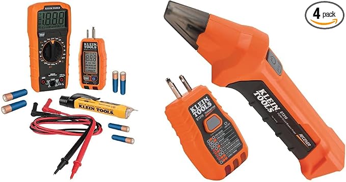Klein Tools Electrical Test Kit with Digital Multimeter, Non-Contact Voltage Tester, Receptacle Tester | Klein Tools Circuit Breaker Finder with GFCI Outlet Tester