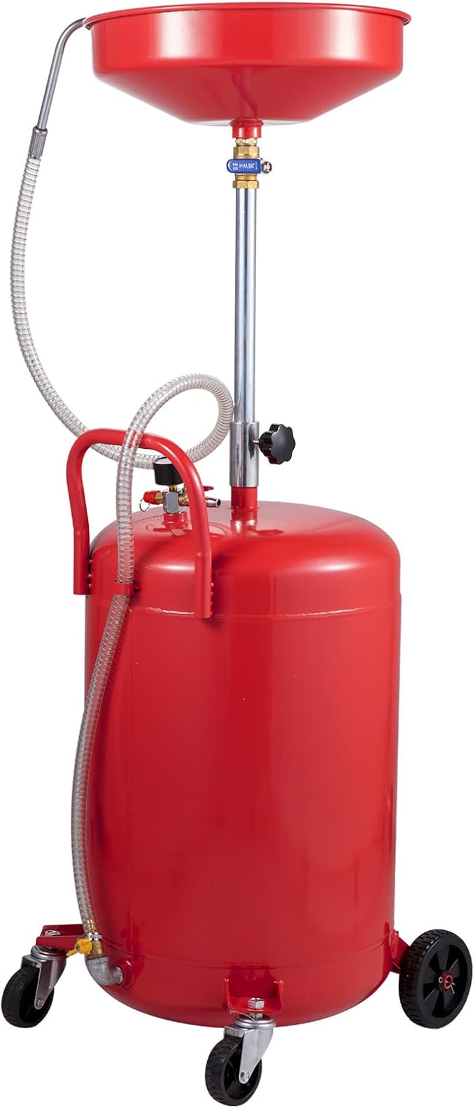 VEVOR 20-Gallon Waste Oil Drain Tank, Air Operated Portable Oil Drainer with Adjustable Funnel Height, Fluid Fuel Transfer Drainage with Wheels, Oil Change Container for Auto Repair Shops, Garages | Air Operated, Portable Oil Drainer, Adjustable Funnel...