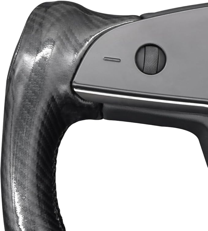 MEWANT Hand Sew Black Perforated PU Leather Shiny PU Carbon Fiber Steering Wheel Cover for Tesla Model S Yoke Model X