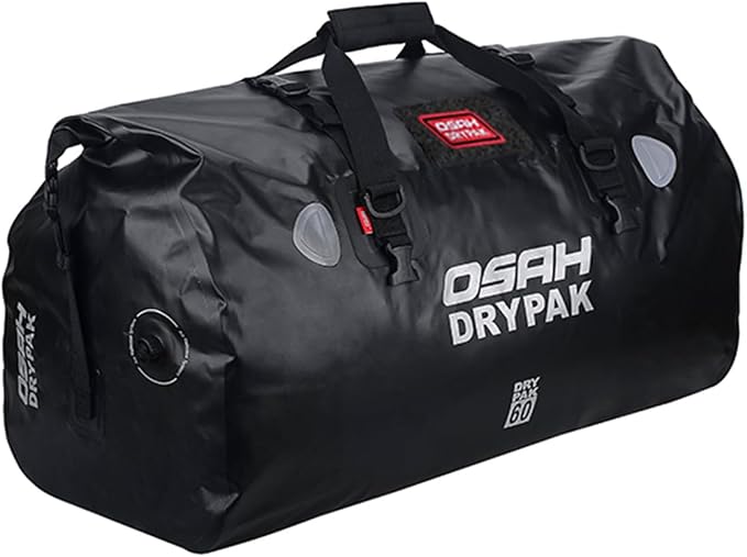 Waterproof Duffel& Luggage Bag - Motorcycle Dry Bag Tail Saddle Bags with Roll Top Closure,Large Storage Space,for Camping, Kayaking, Fishing & Traveling(Black, 60L)