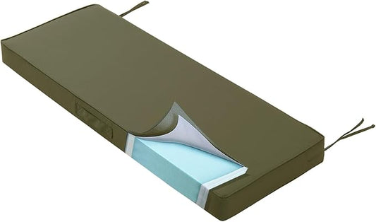 Outdoor Bench Cushion 4 inches Memory Foam Waterproof Patio Furniture Bench Cushion Porch Swing Cushion with Handle and Adjustable Strap, 42 x 18 Inch Sage Green