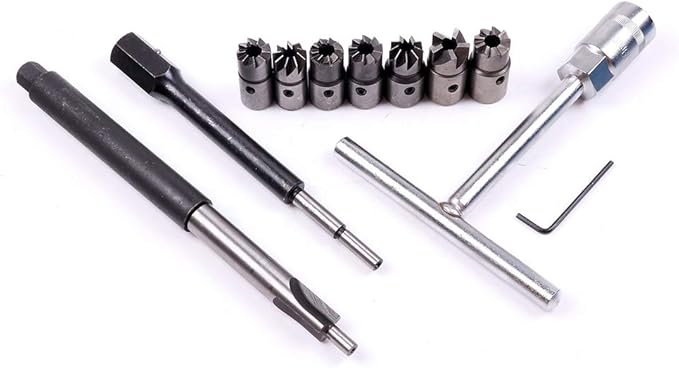 SCITOO 10pcs Seat Cutter Diesel Injector Set with Flat Reamer T-Handle Angled Reamer Hex Key