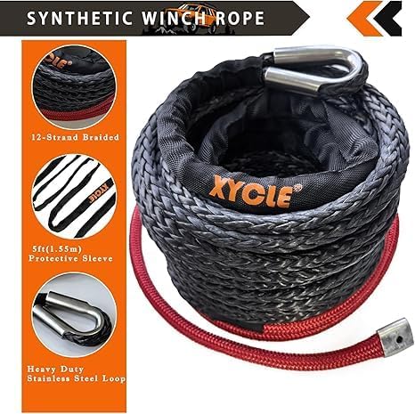 10" (254mm) Synthetic Rope Towing Winch Aluminum Cable Guide&Foldable Forged Trailer winches Hook kit, 1/2" x 70 Ft Synthetic Winch Cable Suitable for 10000-20000 LBs Electric Winch（BlackBlack）