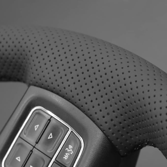 Genuine Leather Carbon Fiber Steering Wheel Cover for Dodge RAM 1500 2012-2018/1500 Classic 2019-2022/2500 3500 5500 Accessories Car OEM Custom Fit Hand Stitched Interior Parts