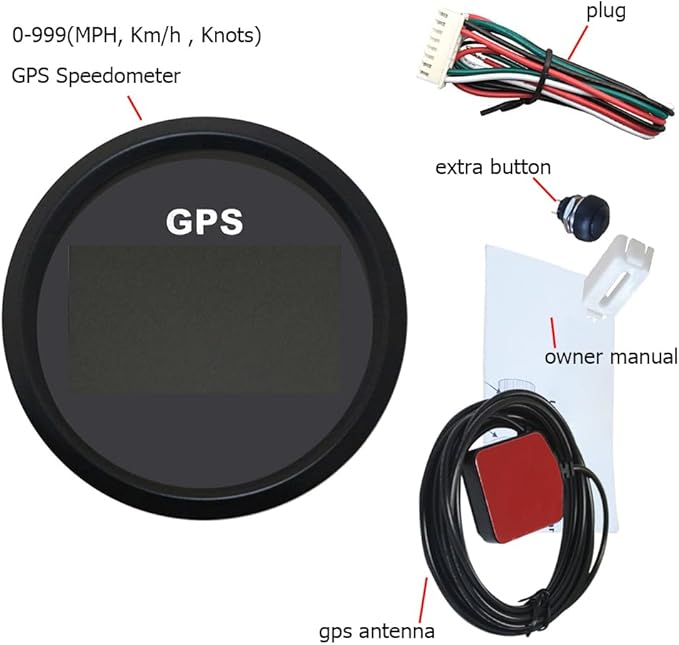 85mm 3-3/8" Digital Speedometer GPS Odometer COG Trip with 7 Backlights 12VDC 24V for Motorbike Boat Truck Racing Car (Black&Black)