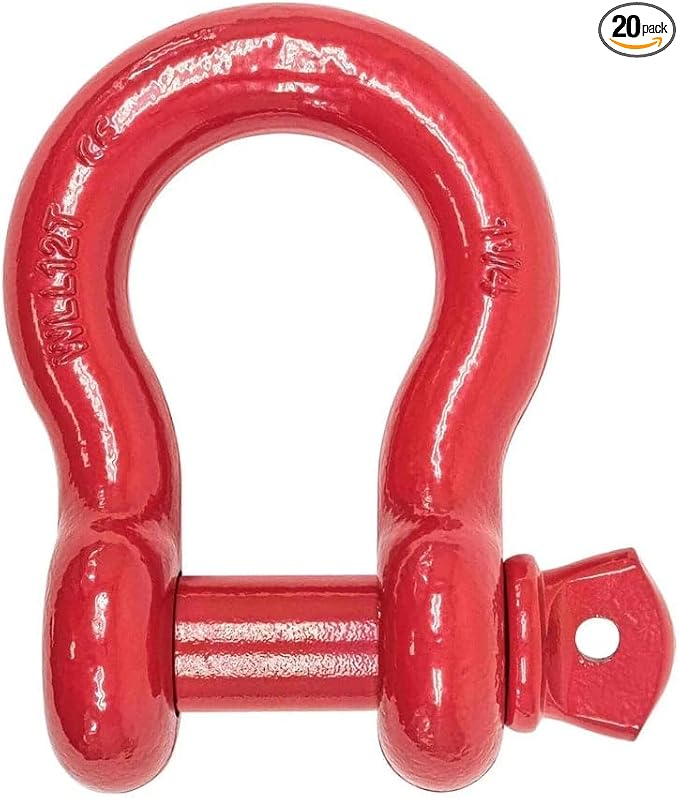 Mytee Products 1/2" Anchor Shackle Forged Carbon Steel w/Alloy Screw Pin WLL # 2.0 Tons (4,000 lbs) | Double Rust Protection Heavy Duty D Ring Shackle for Towing, Rigging & Vehicle Recovery (20 Pack)