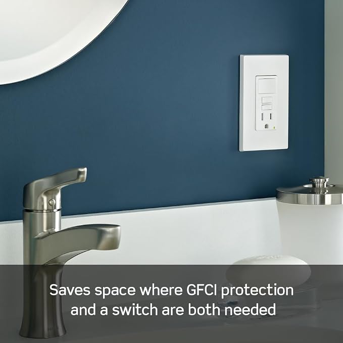 Leviton GFCI Switch Outlet Combo, 15 Amp, Self Test, Tamper-Resistant with LED Indicator Light, Saves Space, GFSW1-W, White (Pack of 3)