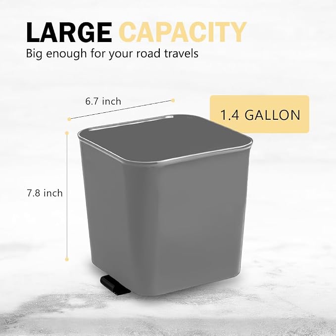 Gray Car Trash Can plus Trash bag bundle – Waterproof, w/Floor Mat Clip, Leakproof Build, Portable – Includes 1 Roll Inside + 3 Extra Roll (80pcs Total) – Black, Large – For Cars, SUV, & T