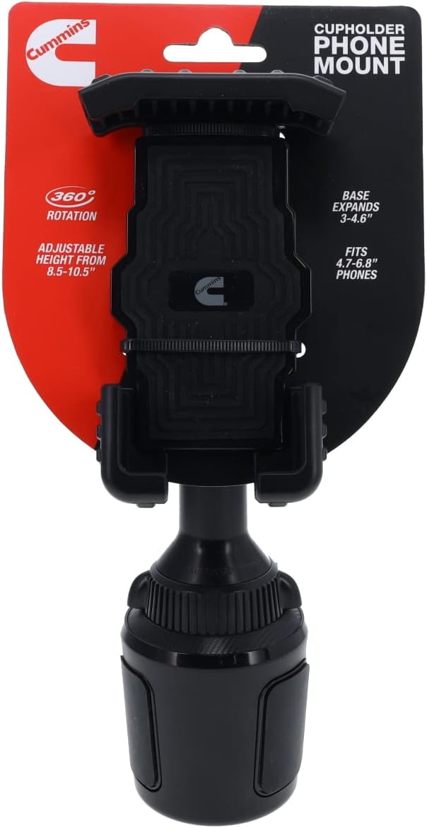 Cummins Cup Phone Holder for Car or Truck CMNCHPH - Adjustable Phone Mount for Cell Phone Car Phone Holder - Black