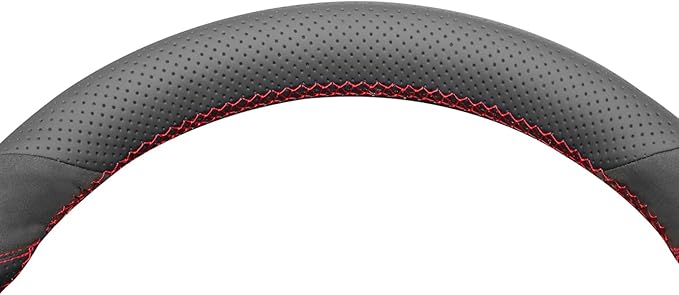 MEWANT Hand Stitch Black Suede Perforated Genuine Leather Steering Wheel Cover for 2024 Tesla Model 3 Highland