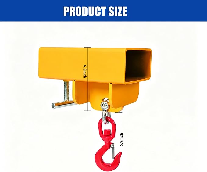 Heavy Duty Forklift Lifting Hook with 2" Receiver Hitch, Dual Fork Mounted Lifting & Towing Attachment, 2.2 Ton Max Capacity for Forklift Tractor Industrial Use