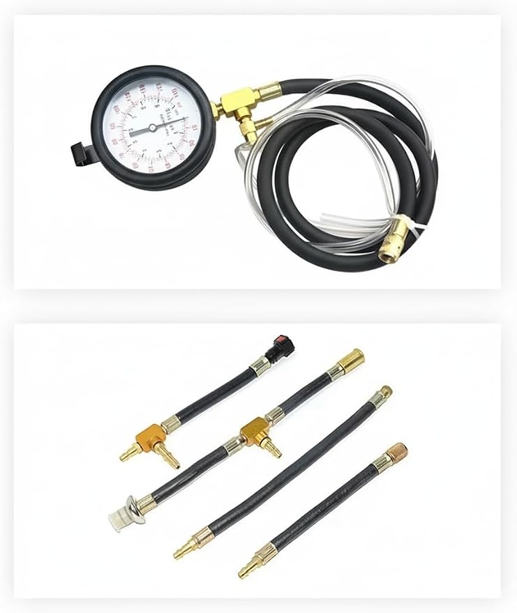 Fuel Injection Pressure Tester Kit 0-140 PSI, Universal Fuel Pump Pressure Gauge Set with Quick Release Valve, Reinforced Hoses & Multi-Size Adapters for Gasoline Engine Diagnostic ((TU-443Blue))