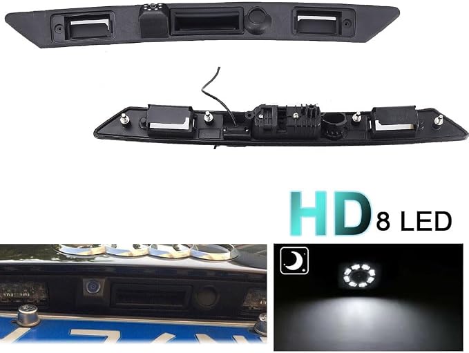 HD Auto 8LED 170° Wide Angle Rear View Reverse Trunk Handle Backup Camera Compatible with Audi A3 8P/8V 8PA S3 V6/A4 B7 S5/sedan/RS4/A5 RS5/A6 C6/A8 S8/Q7/RS3/S4/RS6/Seat Exeo 3R2/V W Plus RS (NO.B)