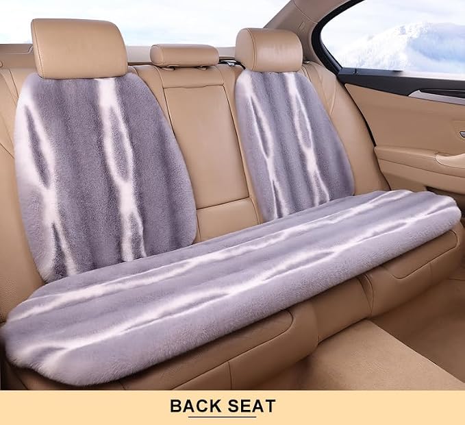 Full Set 5 Seat Fluffy Faux Rabbit Fur Car Seat Cover for Fuzzy Soft Auto Universal Car Seat Plush Vehicle Seat Protector Pad with Non-Slip Backing, Car Accessories Home and Office Chair