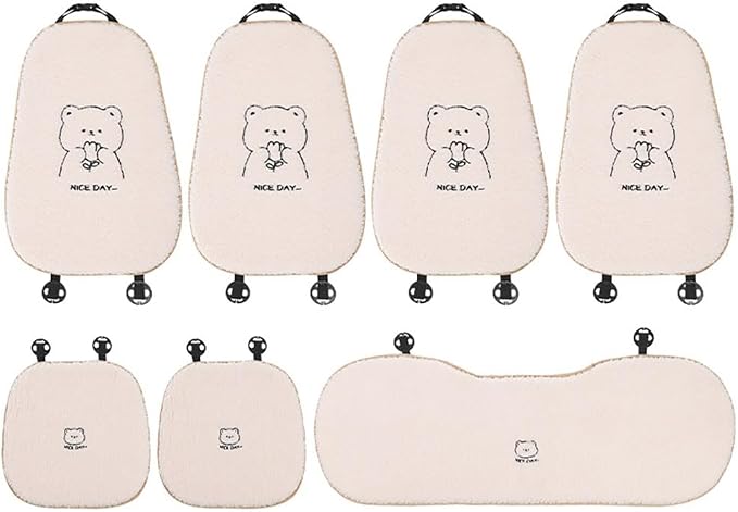 acdiac Universal Cute Bunny/Bear Car Seat Cover Cushion Fuzzy Cozy Cartoon Auto seat Pads (Bear, 7pcs/seat)