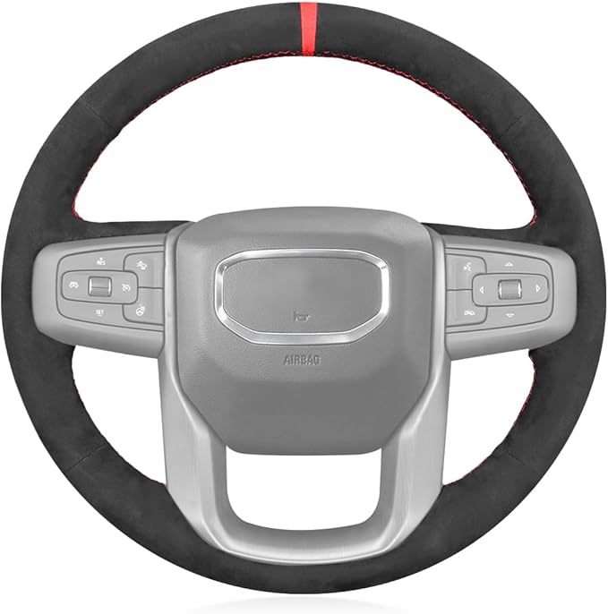 MEWANT Hand Stitch Car Steering Wheel Protector Wrap Cover for GMC Sierra 1500 2019-2023 / Sierra 1500 Limited 2022 / Sierra 2500 2020-2024 / Sierra 3500 2020-2024 / Yukon (XL) 2021-2023 Accessories