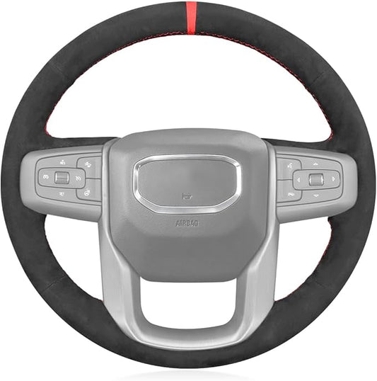 MEWANT Hand Stitch Car Steering Wheel Protector Wrap Cover for GMC Sierra 1500 2019-2023 / Sierra 1500 Limited 2022 / Sierra 2500 2020-2024 / Sierra 3500 2020-2024 / Yukon (XL) 2021-2023 Accessories