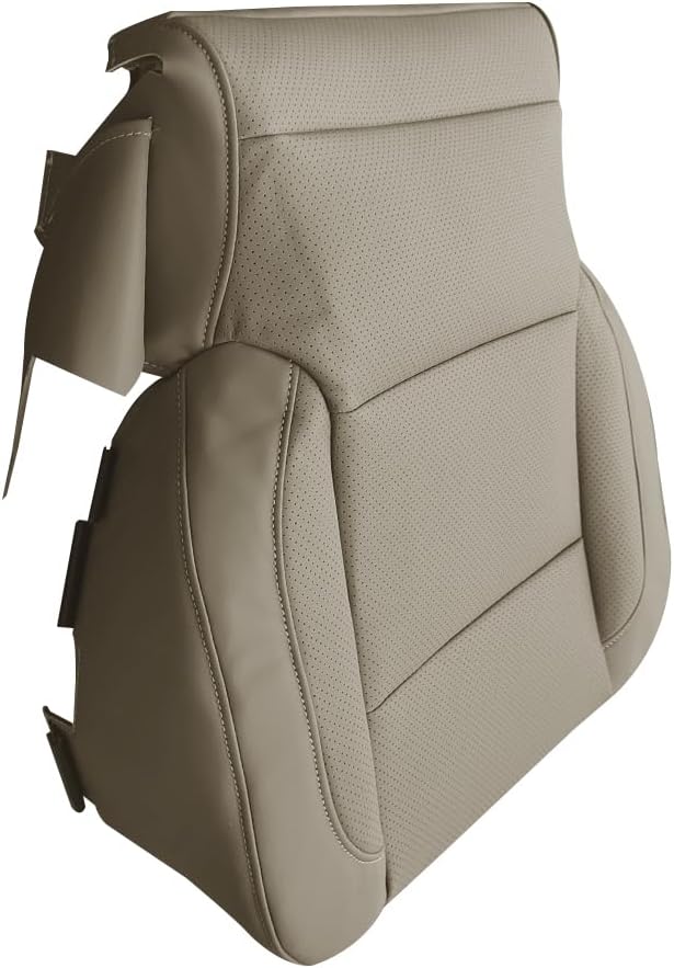 Front Driver Passenger Bottom Perforated Leather Seat Cover Set Replacement Tan Compatible with Chevy Silverado/with GMC Sierra 1500 2500HD 3500HD LS LTZ SLT 2015-2019