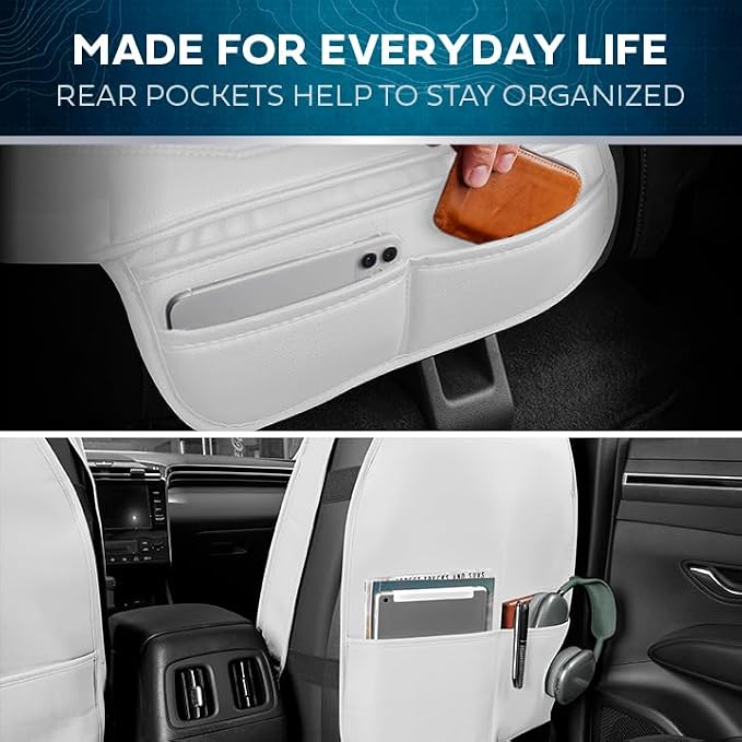 MotorBox Prestige Edition Napa Leather Seat Covers for Cars, Open Sides Front Seat Covers, Premium PU Leatherette Black & White Car Seat Covers for Cars Trucks SUVs, Front Seats Only