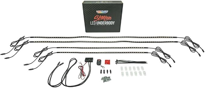 LEDGlow 4pc Green Flexible Car Slimline LED Underbody Underglow Accent Neon Lighting Kit - 4 Unique Patterns - Water Resistant, Low Profile Tubes - Includes Control Box & Remote