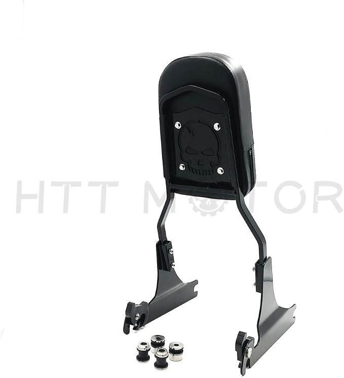 MT501-006+SS001-SA- Gloss Black Detachable Backrest Sissy Bar Skull Compatible with Harley 05-later FLST FLSTSC