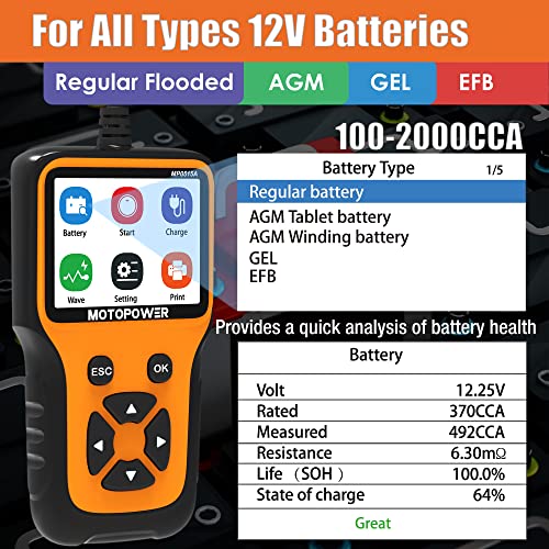 MOTOPOWER MP0515A 12V Car Battery Load Tester with MP69040