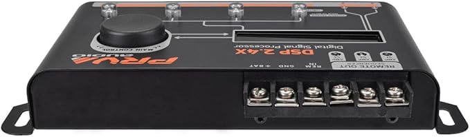 PRV AUDIO Car Audio DSP 2.4X Digital Crossover and Equalizer 4 Channel Full Digital Signal Audio Processor DSP with Sequencer Remote Relay