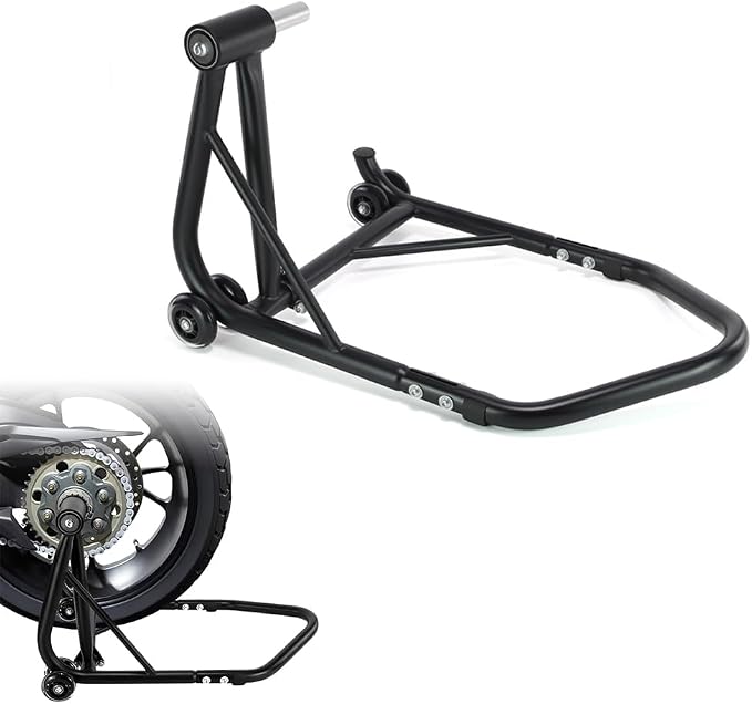 Single Side Swingarm Lift Stand with 53.4mm Pin | Fit for R1200GS R1250GS Adventure K1600, Motorcycle Rear Paddock Stand, Steel Frame with PTU Wheels