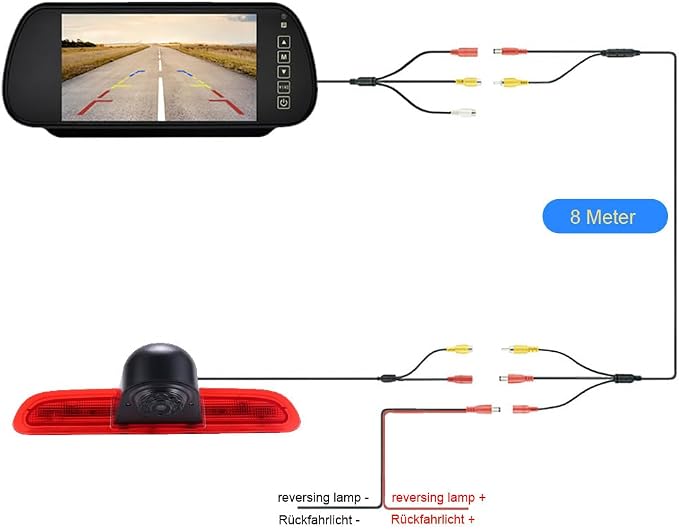 HD Brake Light Roof Rear View Reversing Camera Parking Aids with Angle Adjustable Compatible with Toyota Commuter Hiace H200 MK5 Van LWB TRH KDH Tailgate Transporter (Camera+7'' Rearview Mirror)