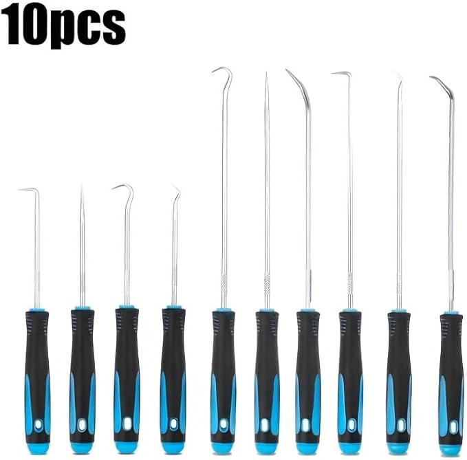 Professional 10-Piece Automotive Hook and Pick Set for Oil Seal, O-Ring, Gasket Removal - Car Repair Tool Kit for Mechanics, Auto Body Dent Puller, Engine Repair & Maintenance (Blue)