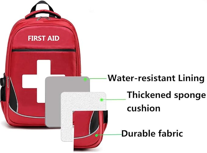 First Aid Bag Empty Red Emergency Medical Bag First Responder Trauma Backpacks Multi-Pocket Traveling Field Trips Camping Essentials (Red, 1 Piece)