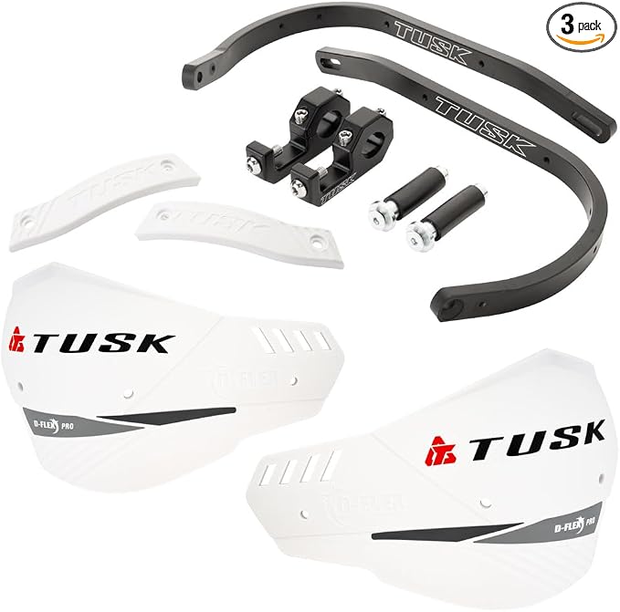 Tusk D-Flex Pro Adventure Handguards – Black Aluminum Bar/White MX-Style Shields – Universal Fit – Fits 7/8" Handlebars - Compatible with KAWASAKI KLR 650 1997-2025