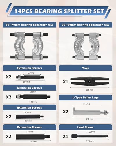 DAYUAN Pull and Press Sleeve Kit with 28 Pcs Bundle with 14pcs Bearing Separator Puller Set
