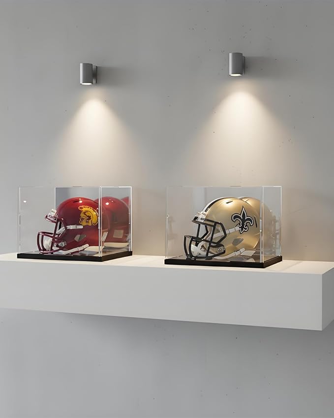 Mini Helmet Display Case with UV Protection & Mirror Back | Clear Acrylic Showcase for 1:2 Scale Football, Baseball & Sports Memorabilia | 7.9" x 5.9" x 5.9" Dustproof Box