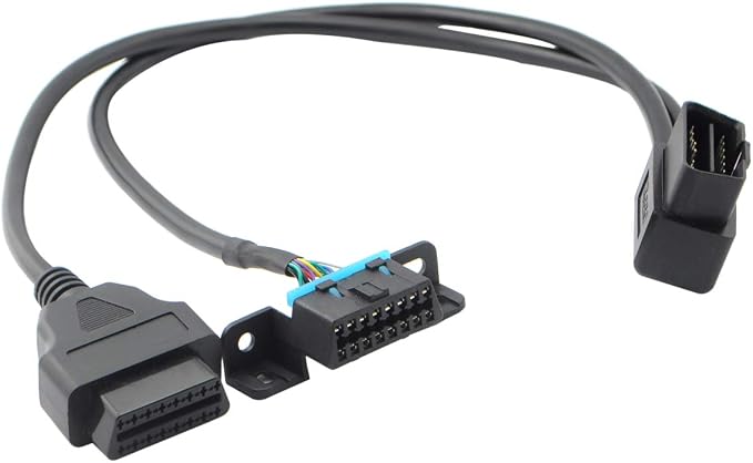 iKKEGOL Pack of 4 Right Angle Universal OBD2 OBD II 16 Pin Splitter Y Open Cable, J1962 1 Male to 2 Female Connector with Underdash Mount Bracket 50cm/20