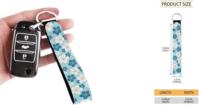 White Blue Cherry Blossom Pattern Car Accessories Car Seat Covers Full Set with Steering Wheel Covers+Seat Belt Pads+Coasters+Keychain+Lipstick Holder Universal Fit(13 Pack)