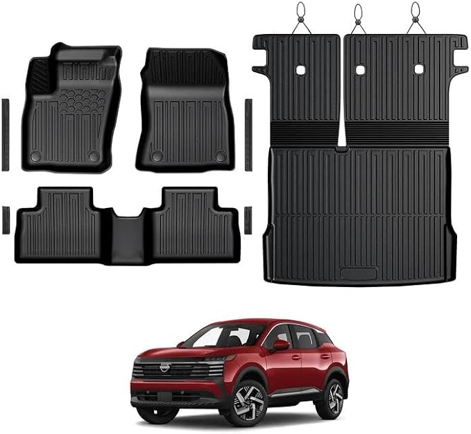 Floor Mats for Nissan Kicks 2025-2026, All Weather Floor Mats Trunk Cargo Liner and Door Sill Guards Accessories, Full Coverage Set (Fit for FWD/AWD)