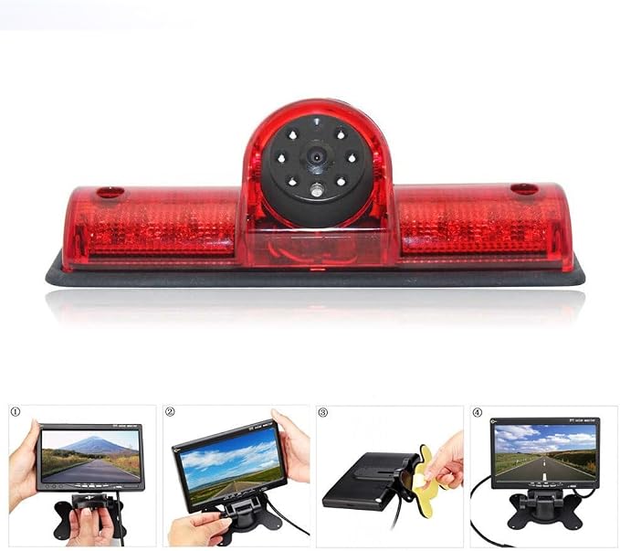 High Mount Rear Light Lamp Rear View Reverse Camera Parking Camera+7" LCD Screen Monitor Replacement for Nissan NV 1500/2500/3500 S SV SL Cargo Vans Transporter 2011-2021