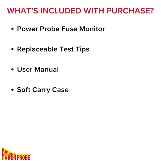 Power Probe PPFUSE Fuse Monitor - Circuit Tester for Mini, Maxi & ATC Fuses – Live Current Readings Up to 80A – Replaceable Tips, and Built-in Flashlight