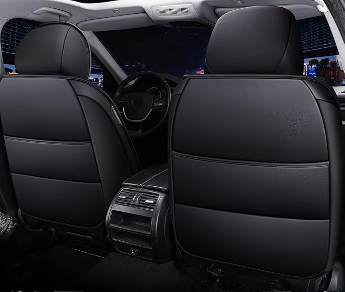 BGYFDU03 Seat Cover 5-Seater Full Set, Universal Type, Suitable for Most Cars Pickup Ttrucks Airbags Compatible with Synthetic Leather Car Seat Cushion Protectors (Black and Pink 02)