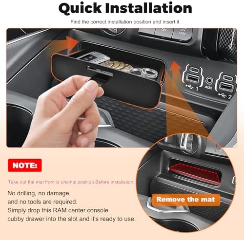 Center Console Cubby Organizer Fit for 2019-2026 Dodge Ram 1500 2500 3500 Insert Drawer Box Accessories Cubby Organizer Box ABS Plastic (3PCS)