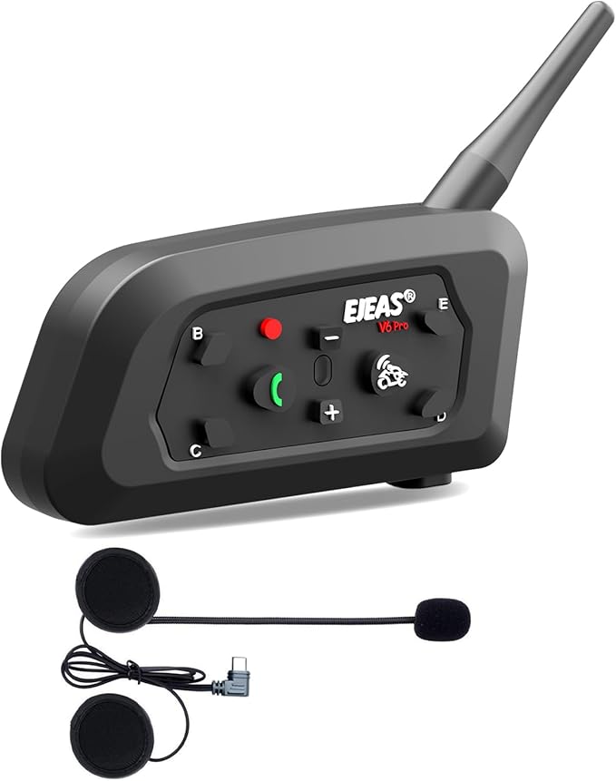 EJEAS V6 Motorcycle Bluetooth Headset, 2 Riders Motorcycle Intercom Helmet Communication System with Noise Reduction and Bluetooth 5.1 for Motorcycling Skiing and Climbing (1 Pack)