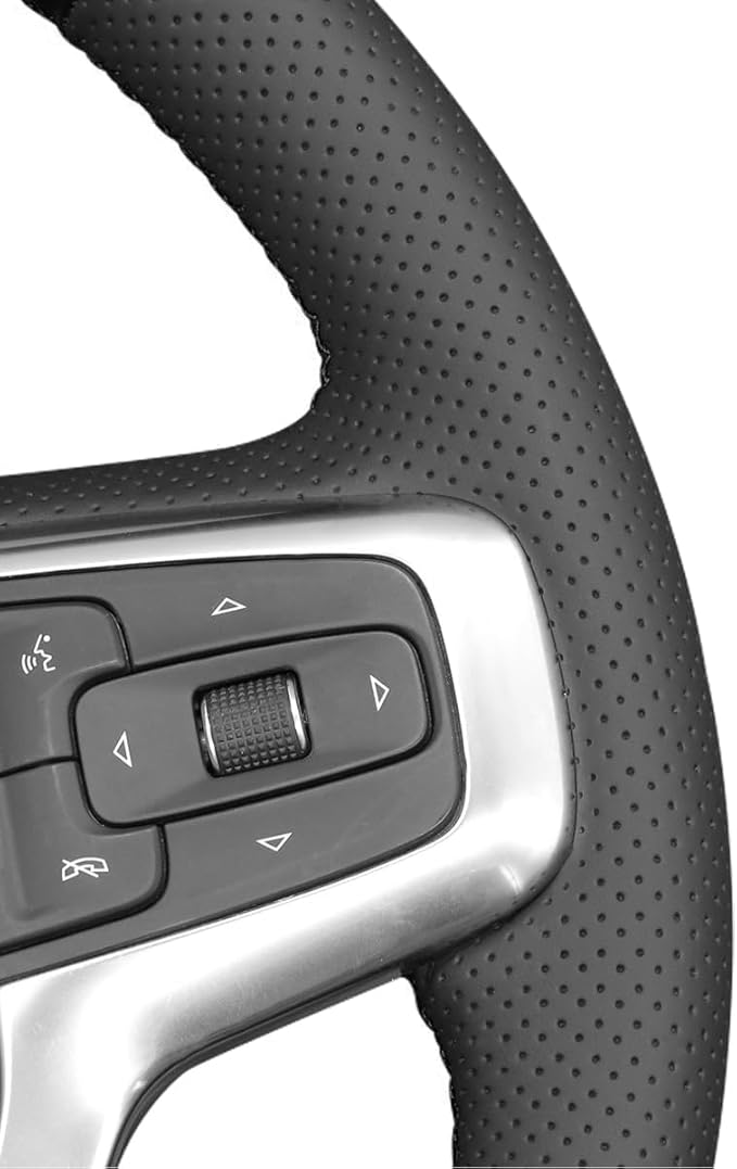 Leather Carbon Fiber Steering Wheel Cover for Chevrolet Blazer Silverado (1500) 2019-2025 / Silverado (2500/3500) 2020-2025/ Suburban Tahoe 2021-2024 Custom Stitched Interior Accessories