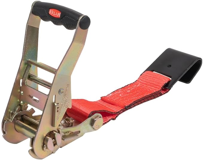 Mytee Products 8 Pack 2" x 120" Car Tie Down Straps for Trailer with Flat Hook - 3333 LB WLL Red Lasso Style Tire Straps for Car Trailer with Ratchets - Vehicle Tie Down Wheel Straps for Hauling Cars