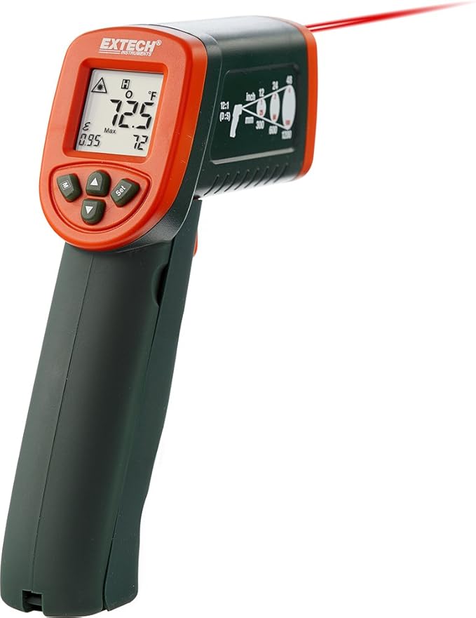 Extech IR267 Mini Infrared Thermometer with Type-K Input - Dual Laser Targeting, -58 to 1112°F Range, Adjustable Emissivity, Backlit LCD, Min/Max/Hold
