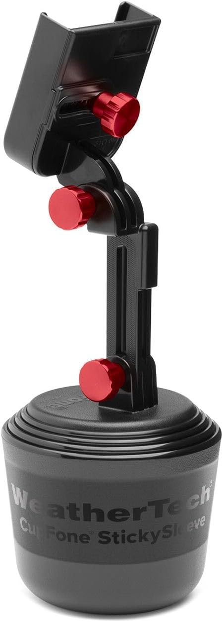 WeatherTech CupFone Two View with Extension – Adjustable, Universal Cup Holder Cell Phone Mount Car & Truck Accessory – Best Design for iPhone & Smartphone Charging – Red Metal Knobs
